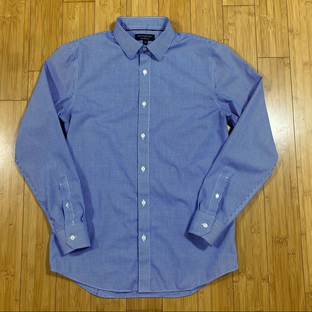 Long Sleeve Button Down Dress Shirt - Light Blue & Navy - Banana Republic